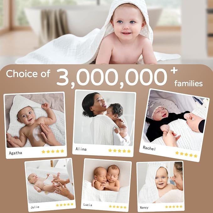 Yoofoss Hooded Baby Towels for Newborn 2 Pack 100% Muslin Organic Cotton Baby - Image 6