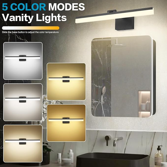 SOLFART 23.6 inch Black Bathroom Light Fixture 5 Color Temperature Dimmable LED - Image 5