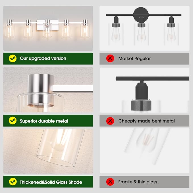 5-Light Modern Vanity Light Fixtures Over Mirror, Brushed Nickel Bathroom Light - Image 2