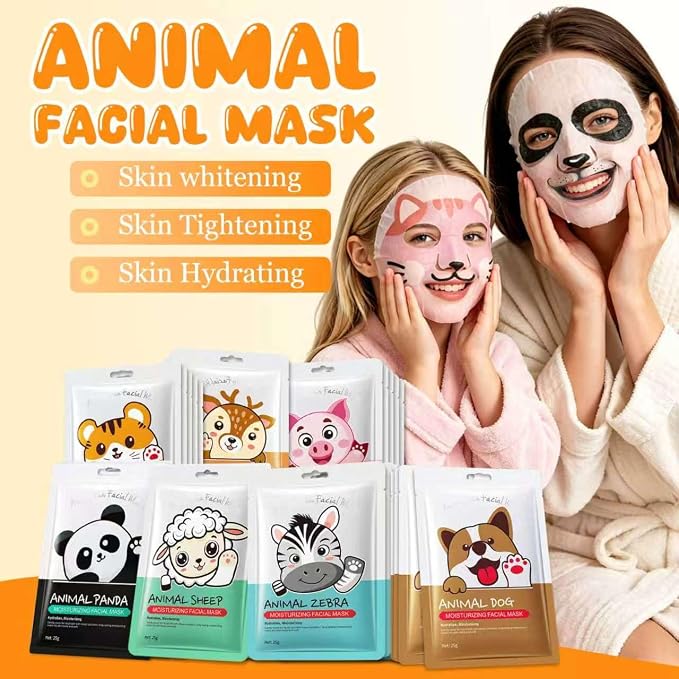 7 Packs Cute Animal Character Design Facial Masks, Deep Hyrating Spa Masks - Image 3