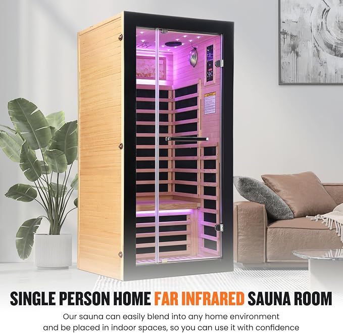 OUTEXER One Person Sauna Far Infrared Saunas Room Canadian Hemlock 1450W Dry - Image 2