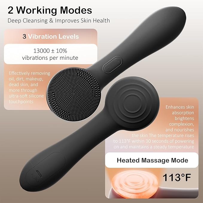 Facial Cleansing Brush Silicone Face Scrubber Waterproof Rechargeable - Image 4