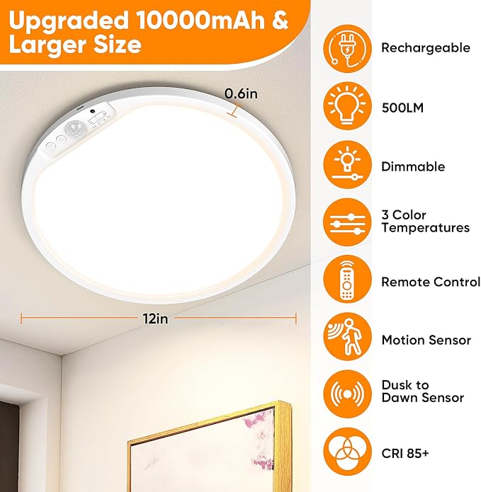 10000mAh Rechargeable Motion Sensor Ceiling Light - Image 2