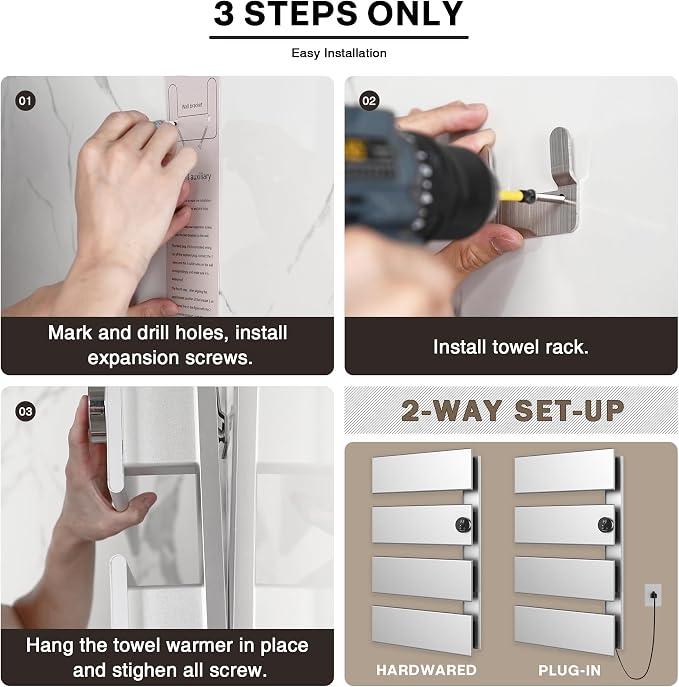 K&KALONZO Electric Towel Warmer, 18.35" W x 31" H Wall-Mounted Towel Heater - Image 5
