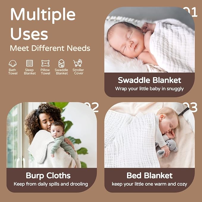 Yoofoss Hooded Baby Towels for Newborn 2 Pack 100% Muslin Organic Cotton Baby - Image 3