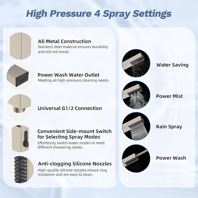 Hibbent 13'' cUPC Certified Shower Head Combo, High Pressure 5-spray Rainfall - Image 3
