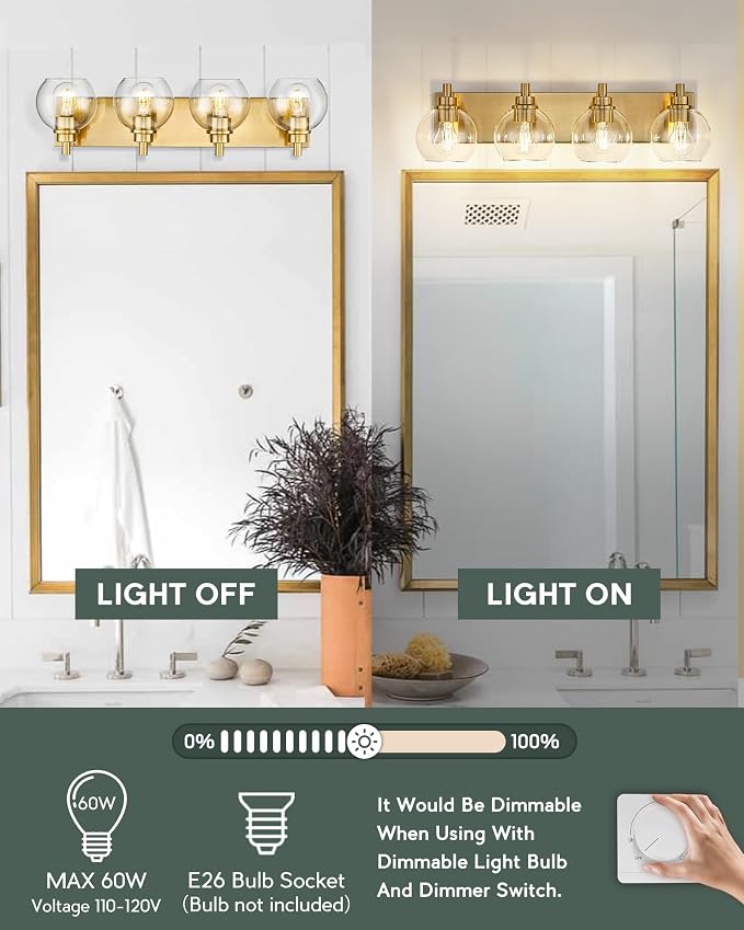 Bathroom Light Fixtures, 4 Light Brushed Gold Vanity Light, 26 Inch Modern Wall - Image 7