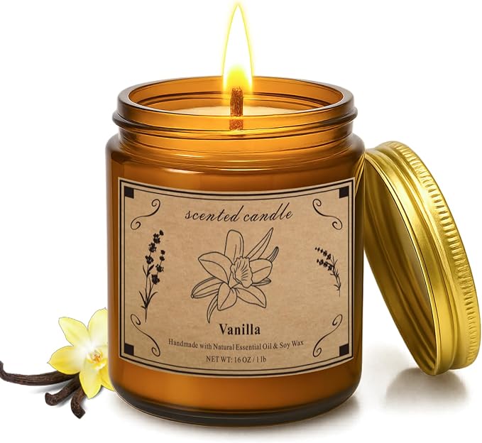 Scented Candles for Home, 16oz Large Amber Jar Scented Candle – Vanilla Soy Wax by Unknown