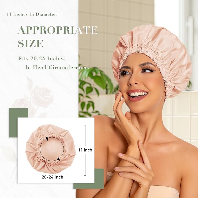 Reusable Shower Cap for Women, Large Waterproof Shower Bonnet - Image 3