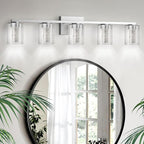 LED Modern Bathroom Light Fixtures Over Mirror, 5-Light Brushed Nickel Vanity by LightingUpYourSpace