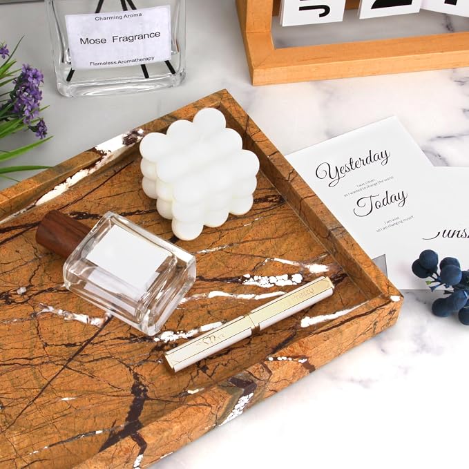 Marble Bathroom Vanity Tray, Natural Luxury Vanity Home Kitchen Bathroom Table - Image 3
