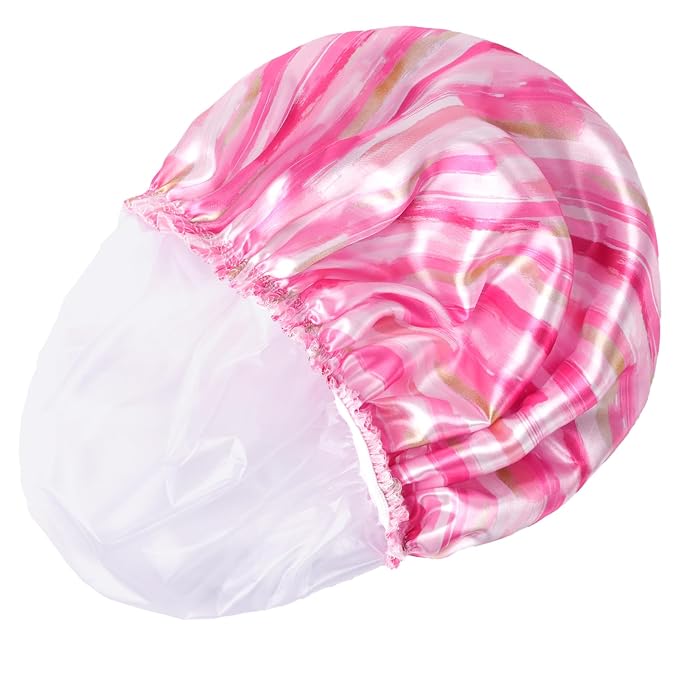 4 PCS Shower Cap for Women, Elastic and Reusable Bath Caps, Double Layers - Image 8