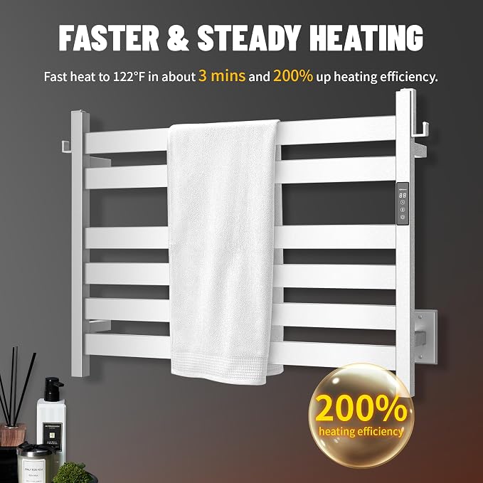K&KALONZO Towel Warmer for Bathroom, Wall-Mounted 6-Bar Heated Towel Rack - Image 2