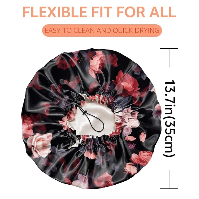 Shower Cap Reusable Double Layer Adjustable Elastic Waterproof EVA Hair Bath - Image 2