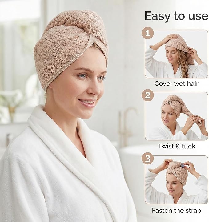 Microfiber Hair Towel Wrap for Women Extra Large Hair Turban Anti-Frizz Hair - Image 4