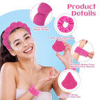7Pcs Puffy Spa Set: Terry Cloth Headband, Wristbands, Scrunchies, Powder Puffs - Image 2