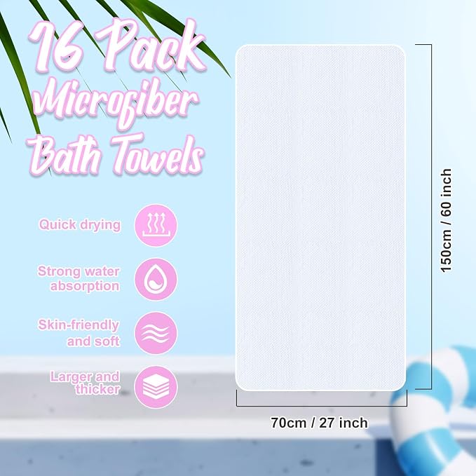 SmoothNovelty 16 Pack Microfiber Bath Towels Bulk 27'' x 60'' Oversized Size - Image 2