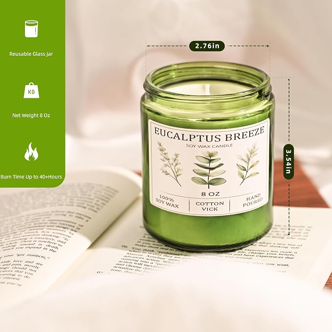 Eucalyptus & Mint Candles for Home Scented, 40 Hours Burn Soy Candle Gift for - Image 5