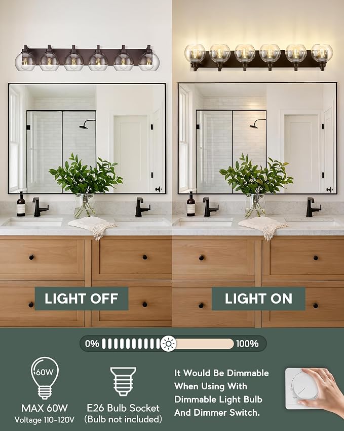 Oil Rubbed Bronze Bathroom Light Fixtures, 6-Light Bathroom Vanity Lights Over - Image 5