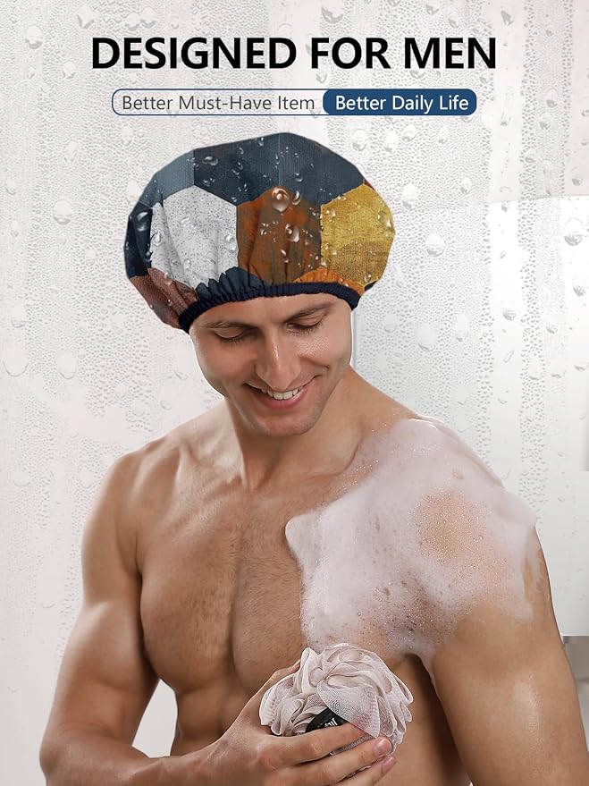 Years calm Men Shower Cap Reusable Waterproof, Dual-Layer Design, Double-Sided - Image 4