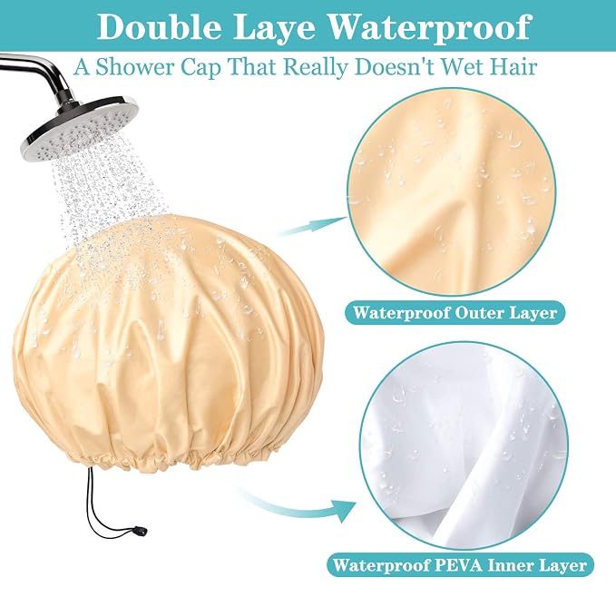 3 Pack Extra Large Double Layer Adjustable Shower Caps - Image 4