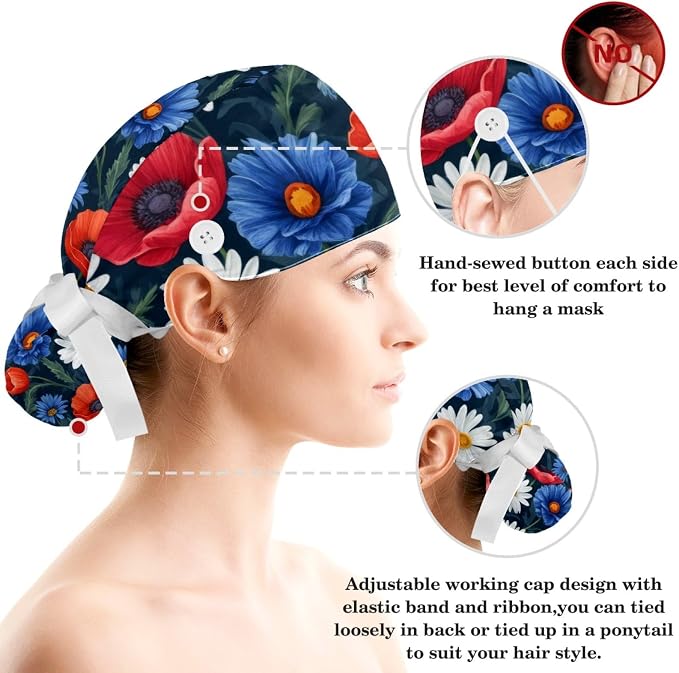 Scrub Cap with Hair Scrunchy, Ponytail Holder Surgical Cap - Image 3