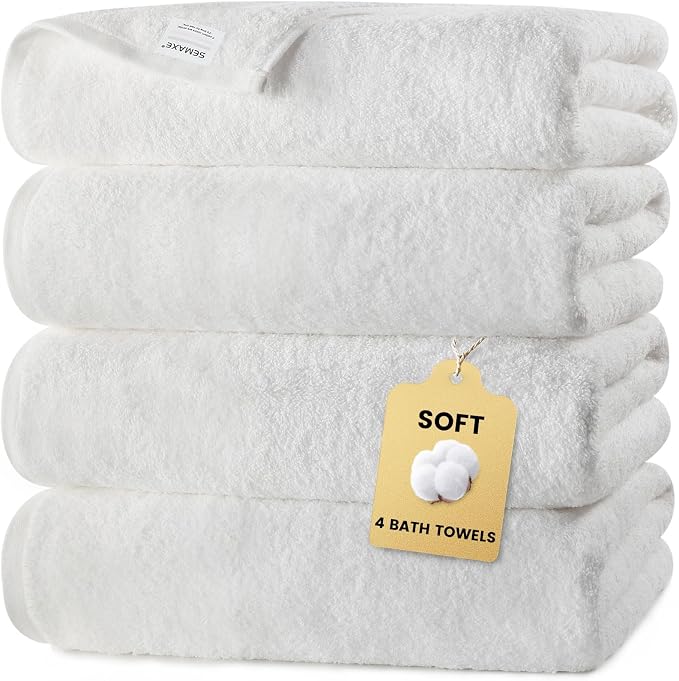 SEMAXE 4 Piece White Bath Towel Set by SEMAXE
