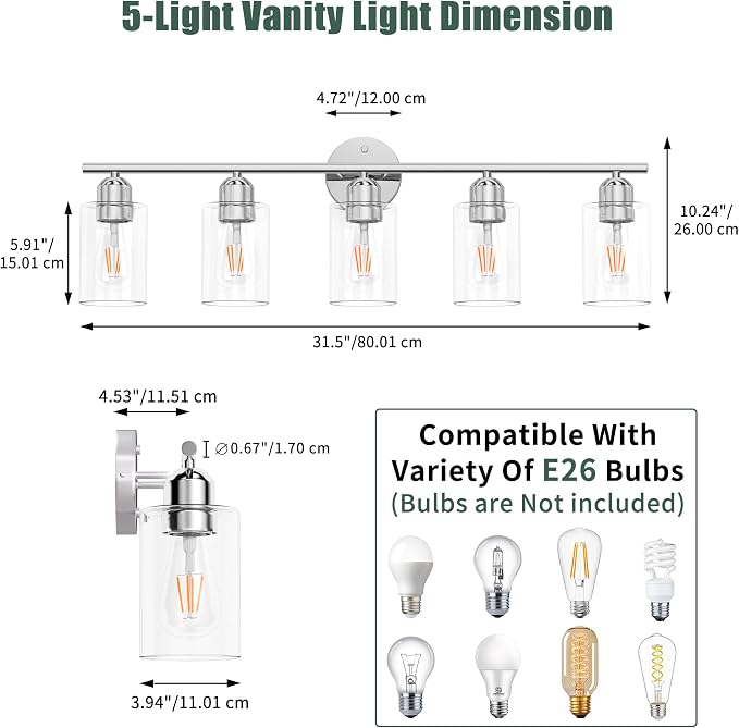 Espird Bathroom Vanity Light Fixtures Polished Chrome Bathroom Lighting Fixture - Image 2