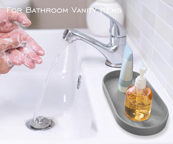 Gray Small Tray, Oval Tray for Kitchen Counter, Bathtub Bathroom Vanity Items - Image 3