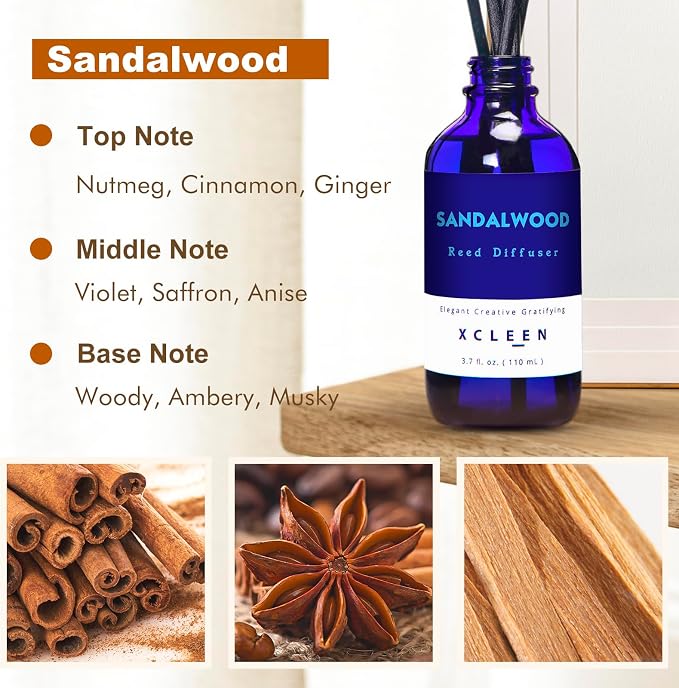 Xcleen Reed Diffuser Set with Sticks, Sandalwood Scented Oil Diffuser - Image 2