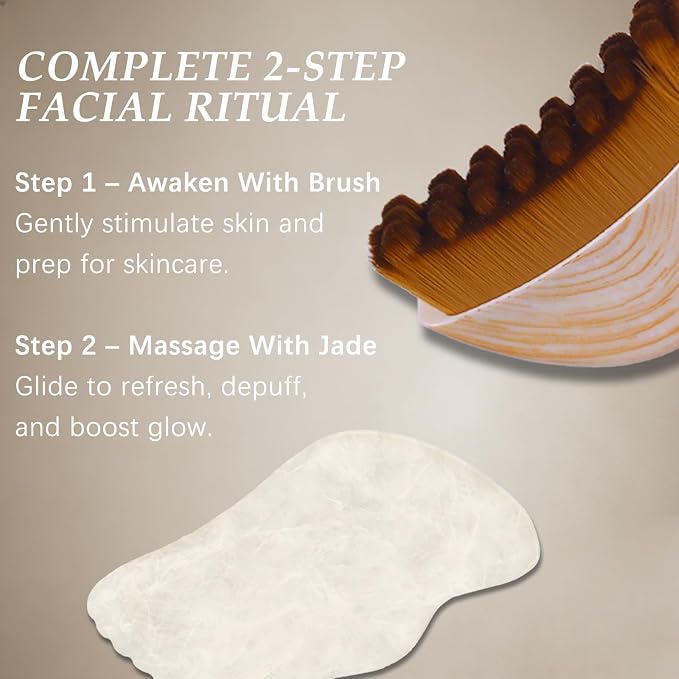 Lymphatic Contour Face Brush & White Jade Gua Sha Stone, Lymphatic Drainage - Image 4