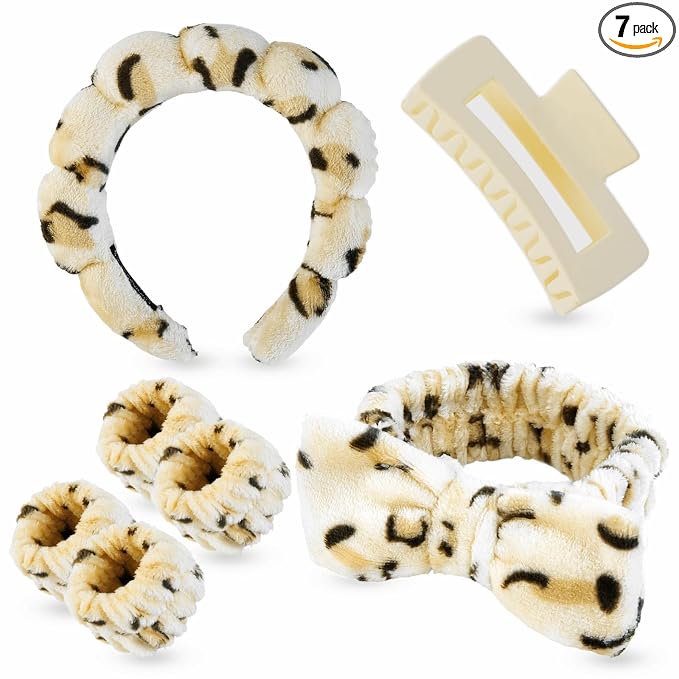 7 Pcs Spa Set, Facial Headband and Wristband Set, Skincare Accessories by Unknown