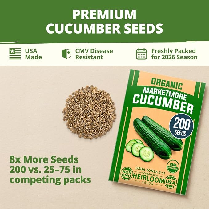 HOME GROWN Organic Marketmore Cucumber Seeds 200+ Heirloom Non-GMO Seeds - Image 7