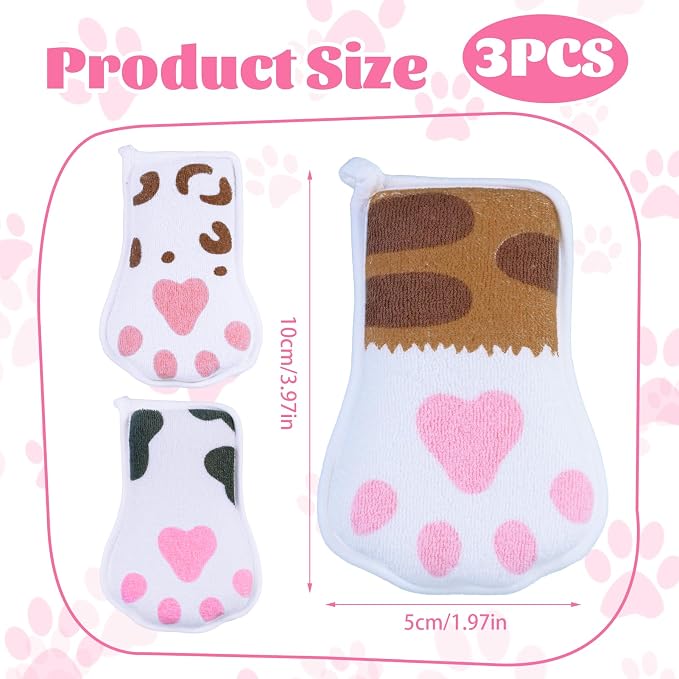Baby and Kids Bath loofah Sponge, Easy Grip Cute Cat Paw Design Kids Body - Image 6