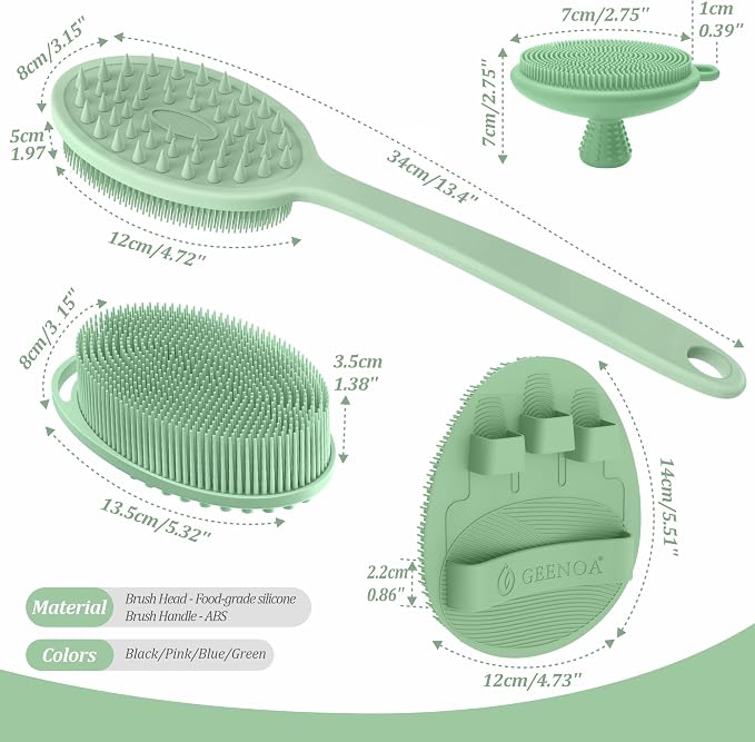 Silicone Back/Body/Face Scrubber & Soft Bath Glove Set 4PCS, Gentle Exfoliating - Image 2