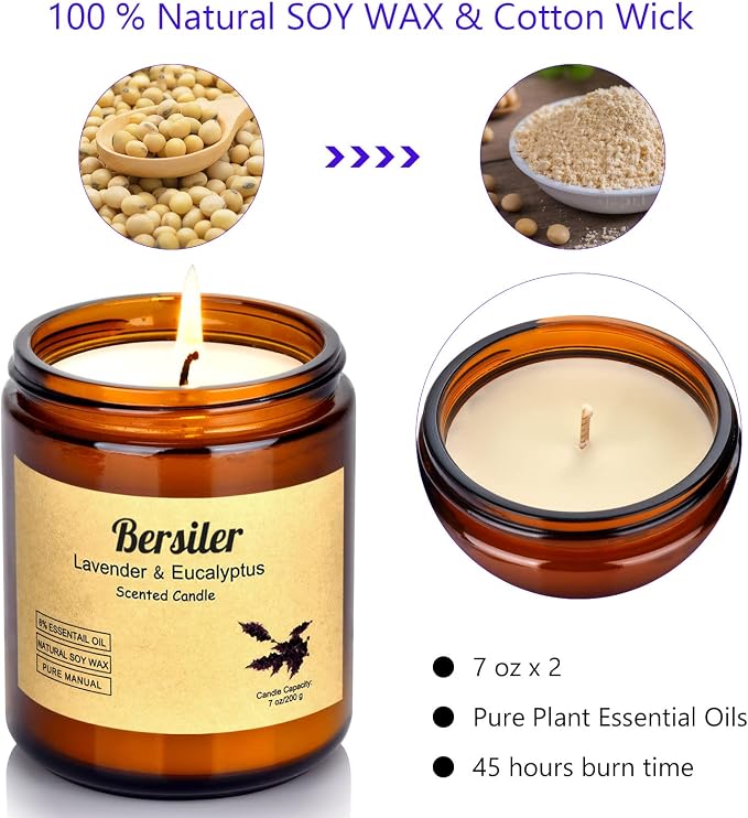 Aromatherapy Candles, 2 Pack Lavender Eucalyptus Scented Candles Stress Relief - Image 5