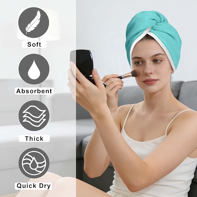 VOOVA & MOVAS Aqua & Blue Microfiber Hair Towel Wrap - Image 2