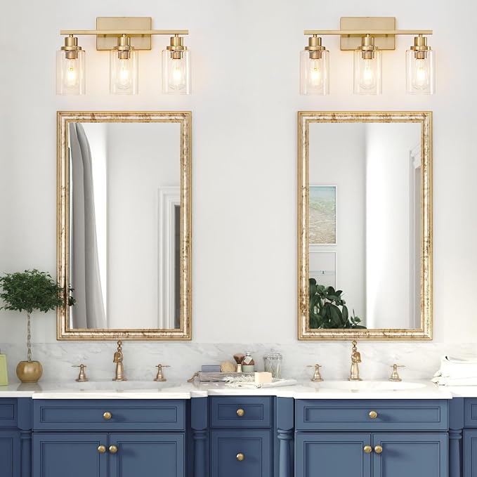 3 Light Bathroom Light Fixtures Brushed Brass Vanity Light Over Mirror Modern - Image 2
