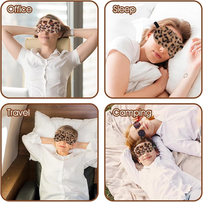 2 Pcs Plush Leopard Eye Mask Soft Sleeping Blindfold Eye Cover Comfortable - Image 6