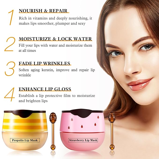 4 PCS Honey Lip Balm Pot, Strawberry & Honey Lip Mask, Hydrate & Moisturizing - Image 5