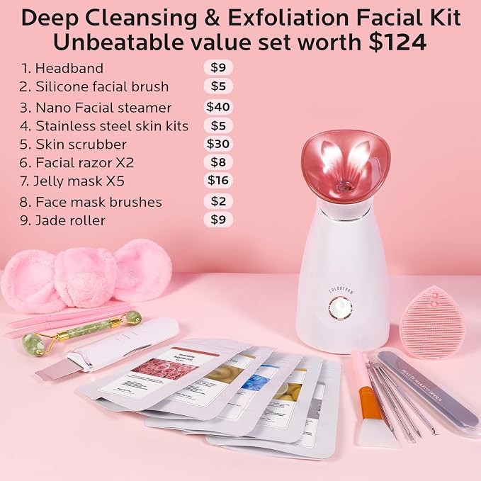 Colorfarm Facial Steamer Nano Ionic: Face Steamer Home Spa Kit Deep Cleaning - Image 2