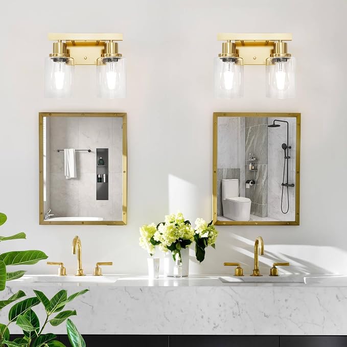 2-Light Brushed Gold Vanity Lights - Image 6
