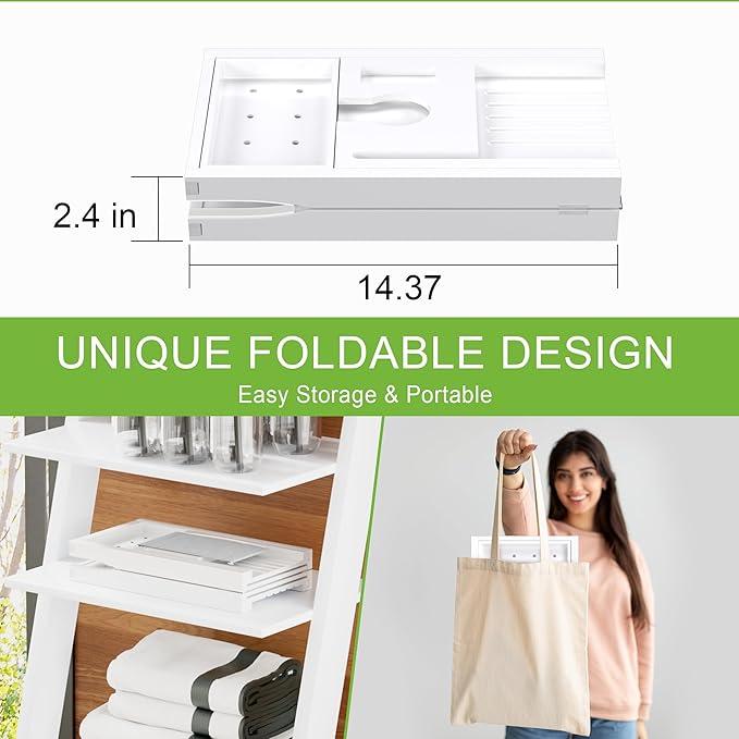 Bathtub Caddy Tray for Tub, Foldable Bath Table Trays, Bamboo Shelf - Image 4