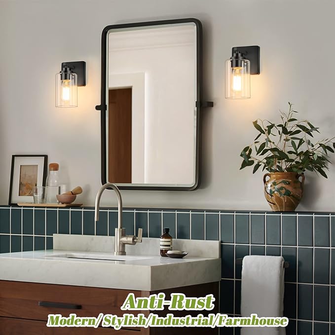 Set of 2 Wall Sconces for Bathroom, Modern Vanity Light Fixtures, Matte Black - Image 3