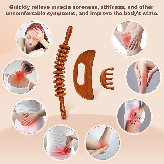 3-in-1 Wood Therapy Massage Tools Wooden Gua Sha Lymphatic Drainage Massager - Image 6