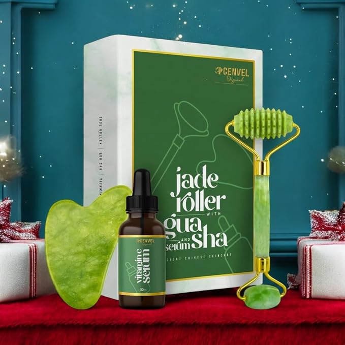 100% Real Crystal Jade Stone Roller and Gua Sha Set by Unknown