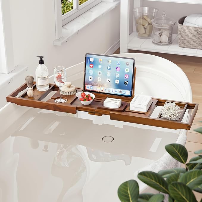 Premium Foldable Teak Bathtub Tray, Expandable Bath Tray - Image 5