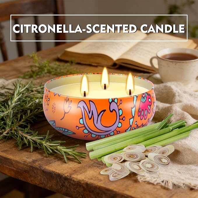 Summer Citronella Scented 3 Wick Candle, Soy Wax Candle - Image 4