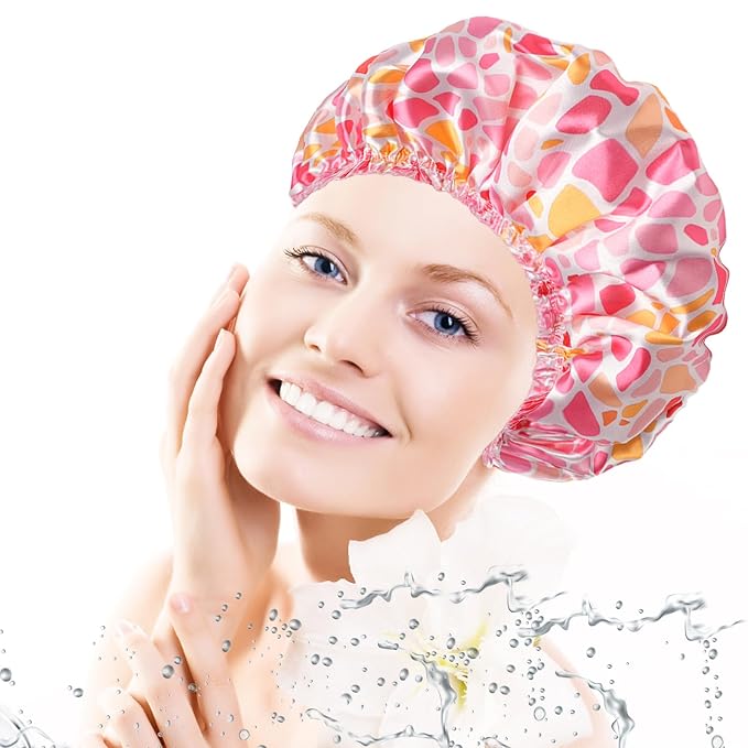 Shower Caps for Women, Double Layers Shower Cap Reusable Waterproof, Bathing - Image 2