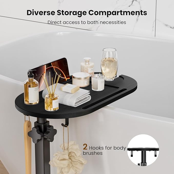 Bamboo Bathtub Table with Adjustable Height, Freestanding Bath Tray Caddy Board - Image 3